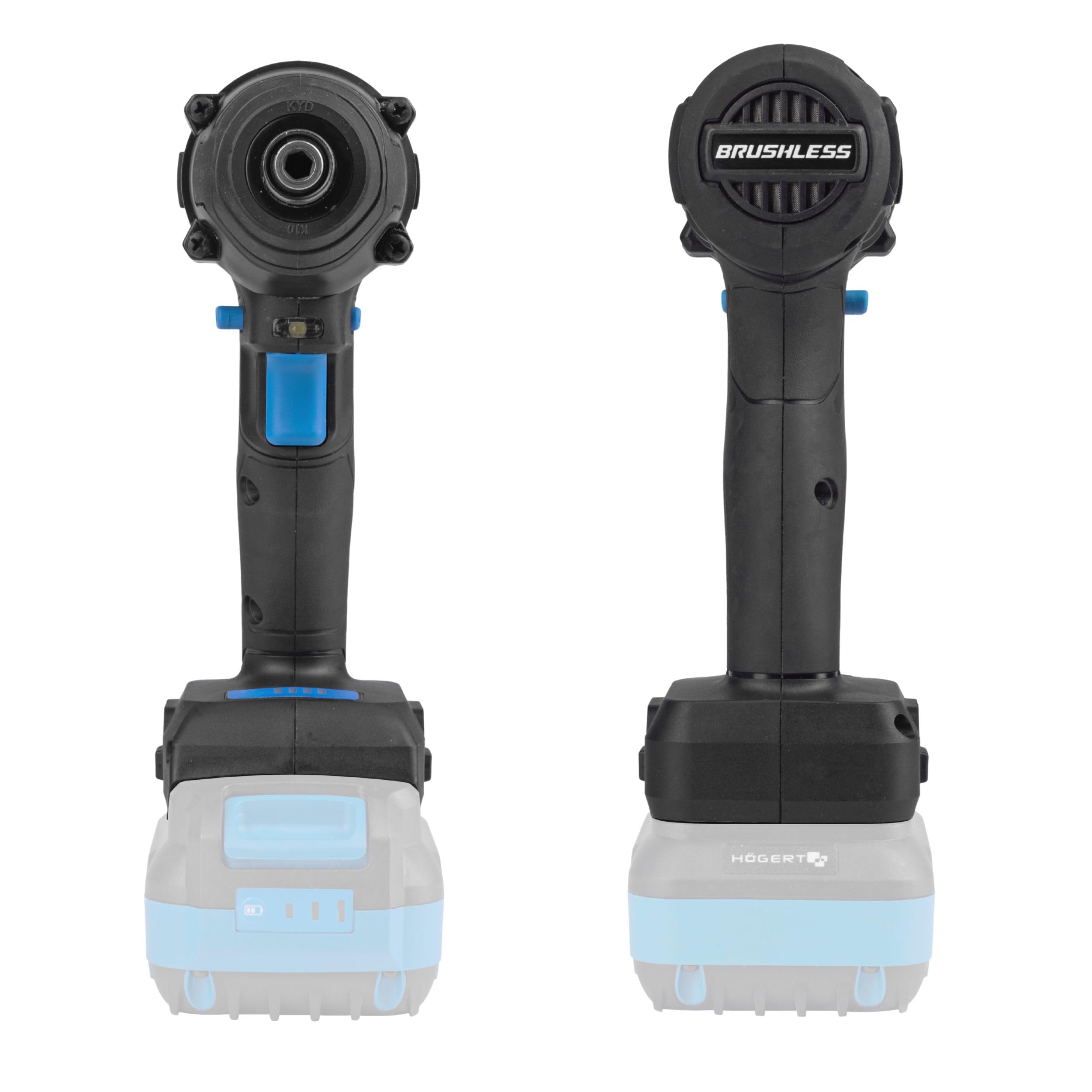 HÖGERT TECHNIK Juego de destornilladores de impacto inalámbricos, 18 V, 200 Nm, par de torsión, batería de 4,0 Ah, cargador de 4 A, maletín, motor sin escobillas, iluminación LED, protección contra