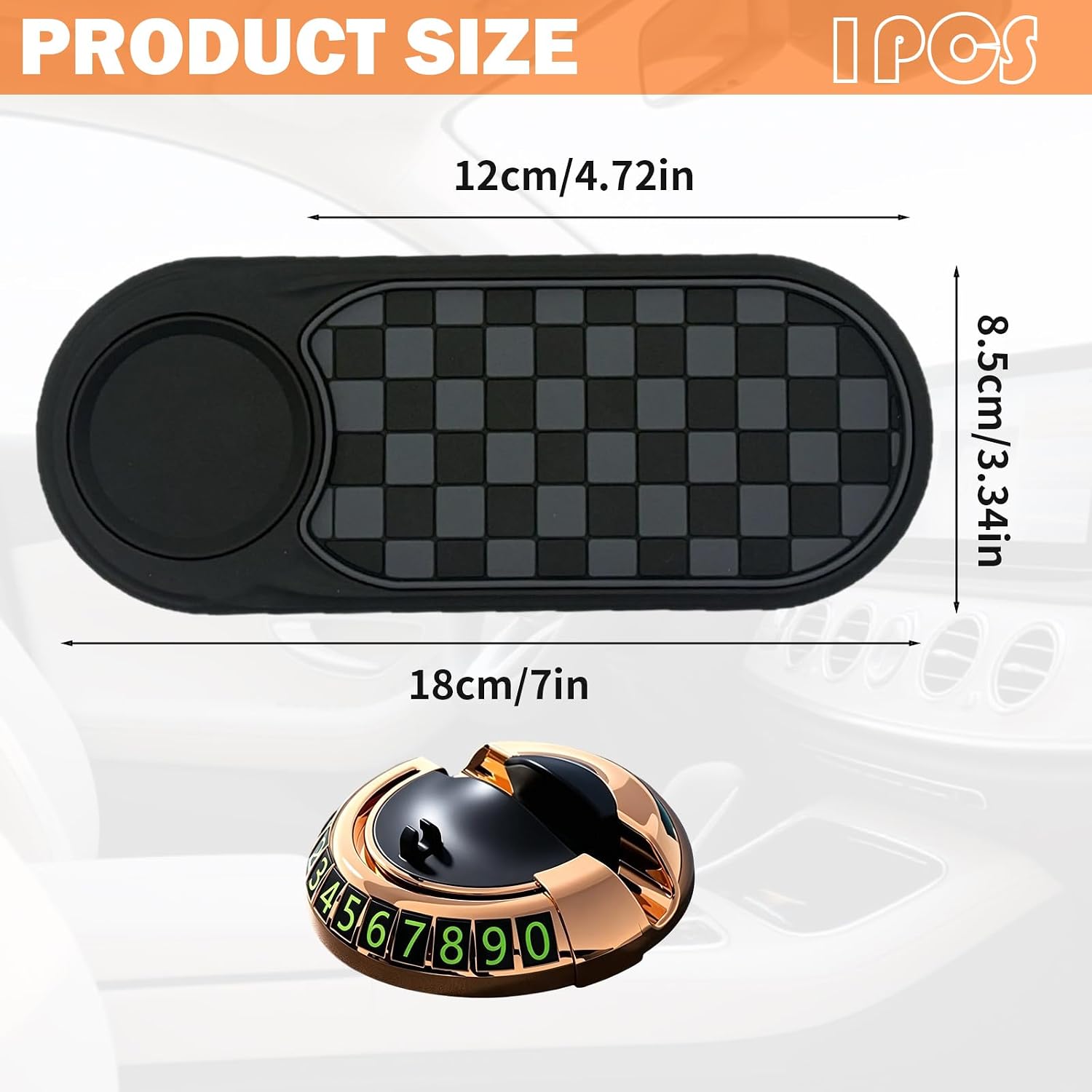 Multifunctional Anti Slip Car Mat,Multi Functional Anti Slip Car Phone Mat,Anti Slip Dashboard Mat,to Secure Phone,for Safe & Organized Driving (Brown Checkered Gold Stand)