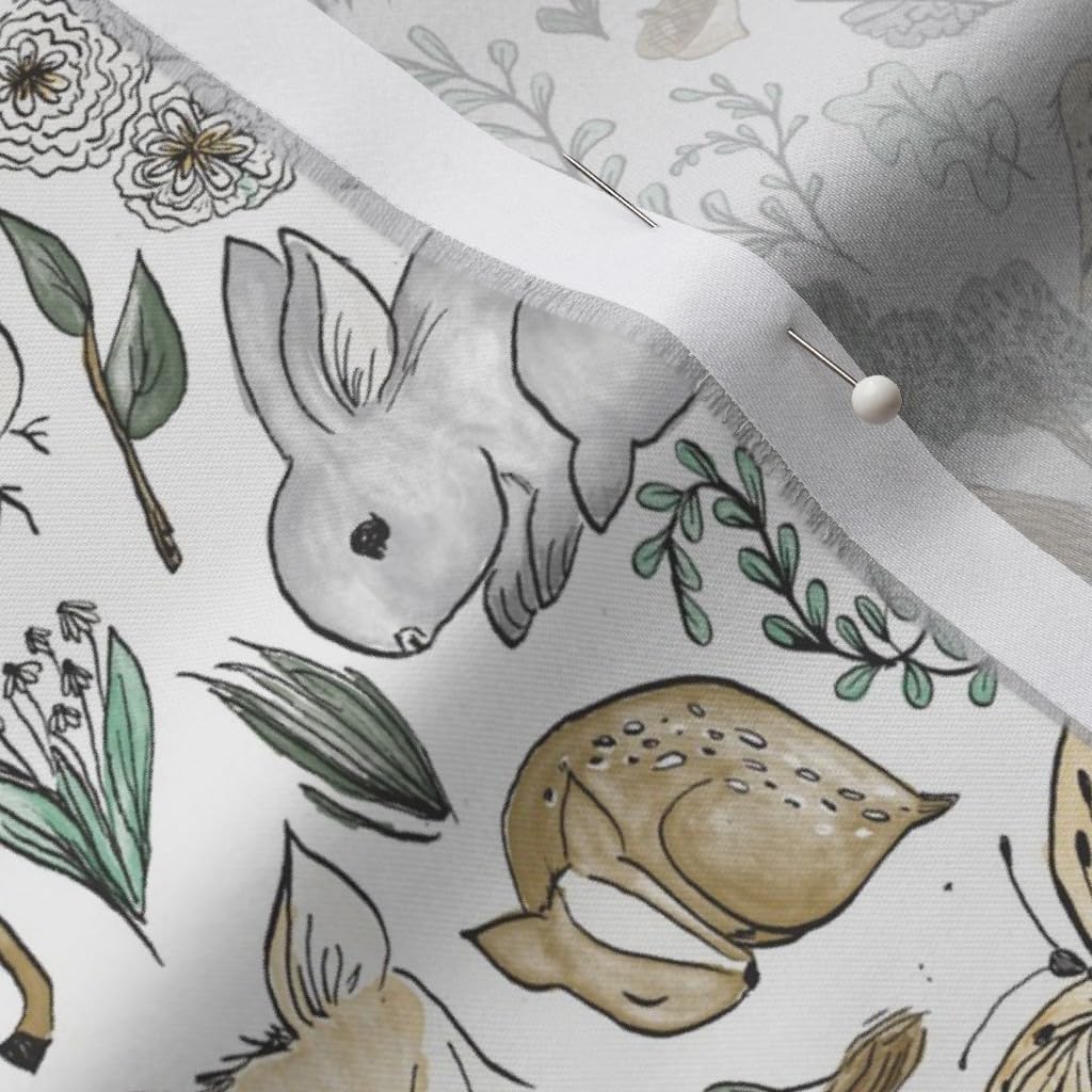 Spoonflower Fabric - Woodland Lullaby White Deer Hedgehog Butterfly Nursery Soft Printed on Organic Cotton Sateen Fabric by The Yard - Sewing Quilting Apparel Home Decor