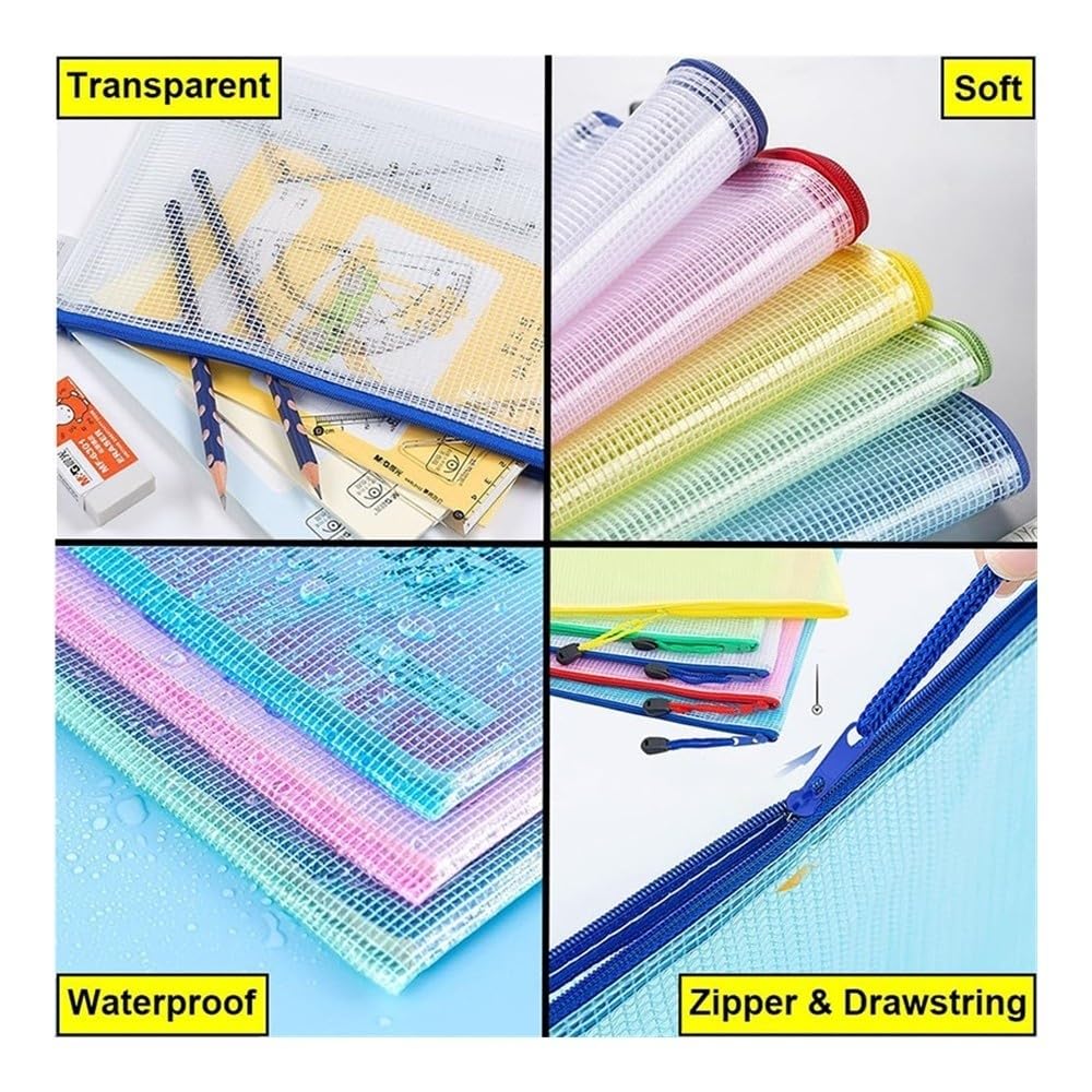 Bolsas de malla transparente con cremallera for organización de documentos: juego de 5, 10 o 20(10pcs A4)