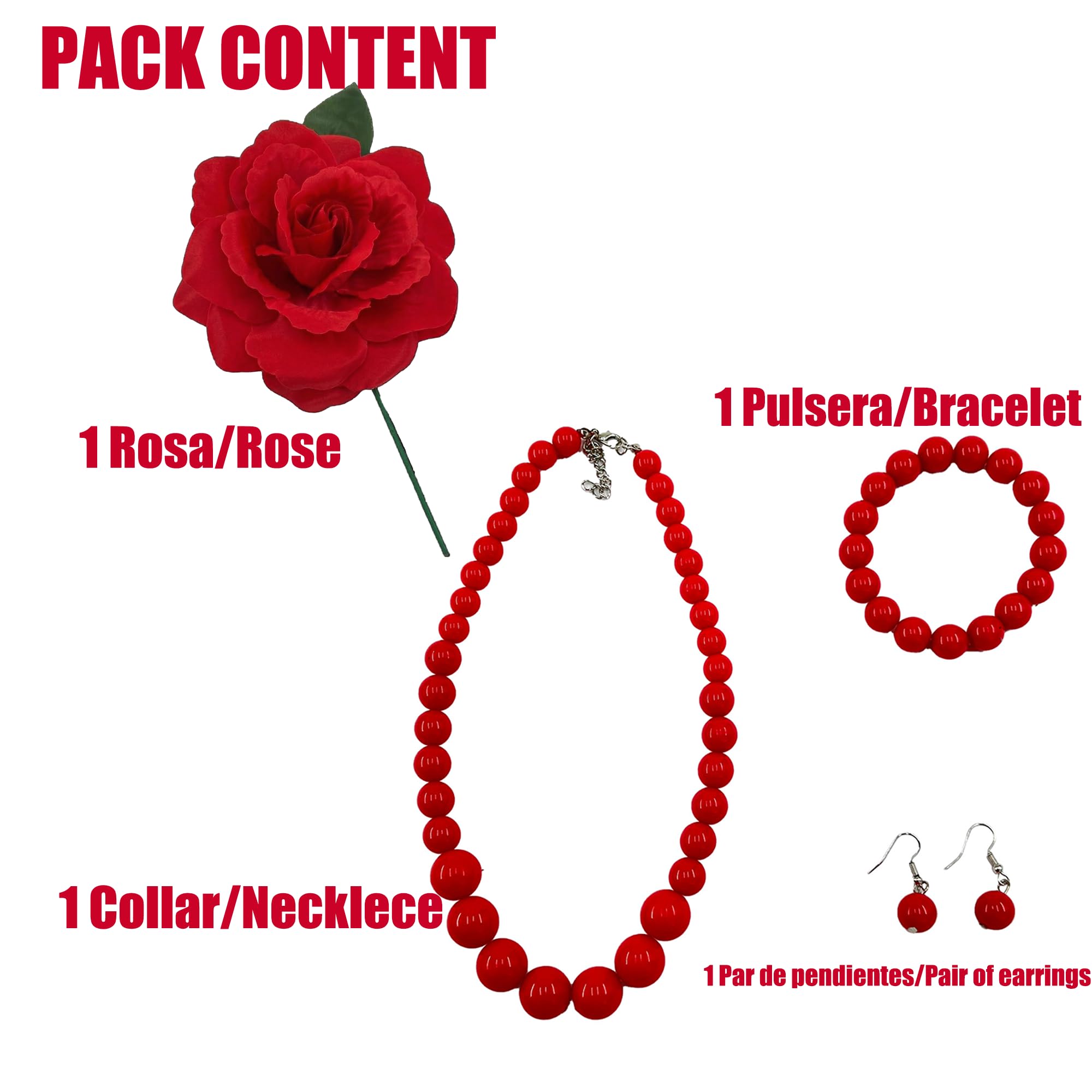 Accesorios flamenca mujer feria pinza garra pelo rosa plástico pack flor de palo rojo