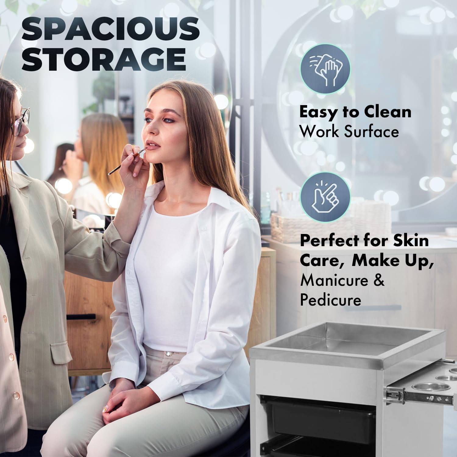 Buy-Rite Aluma Deluxe Salon Styling Trolley Cart with Stainless Steel Work Surface, Slide-Out Appliance Holder, 5 Removable Drawers, Heavy-Duty Casters - CHM-2758-3