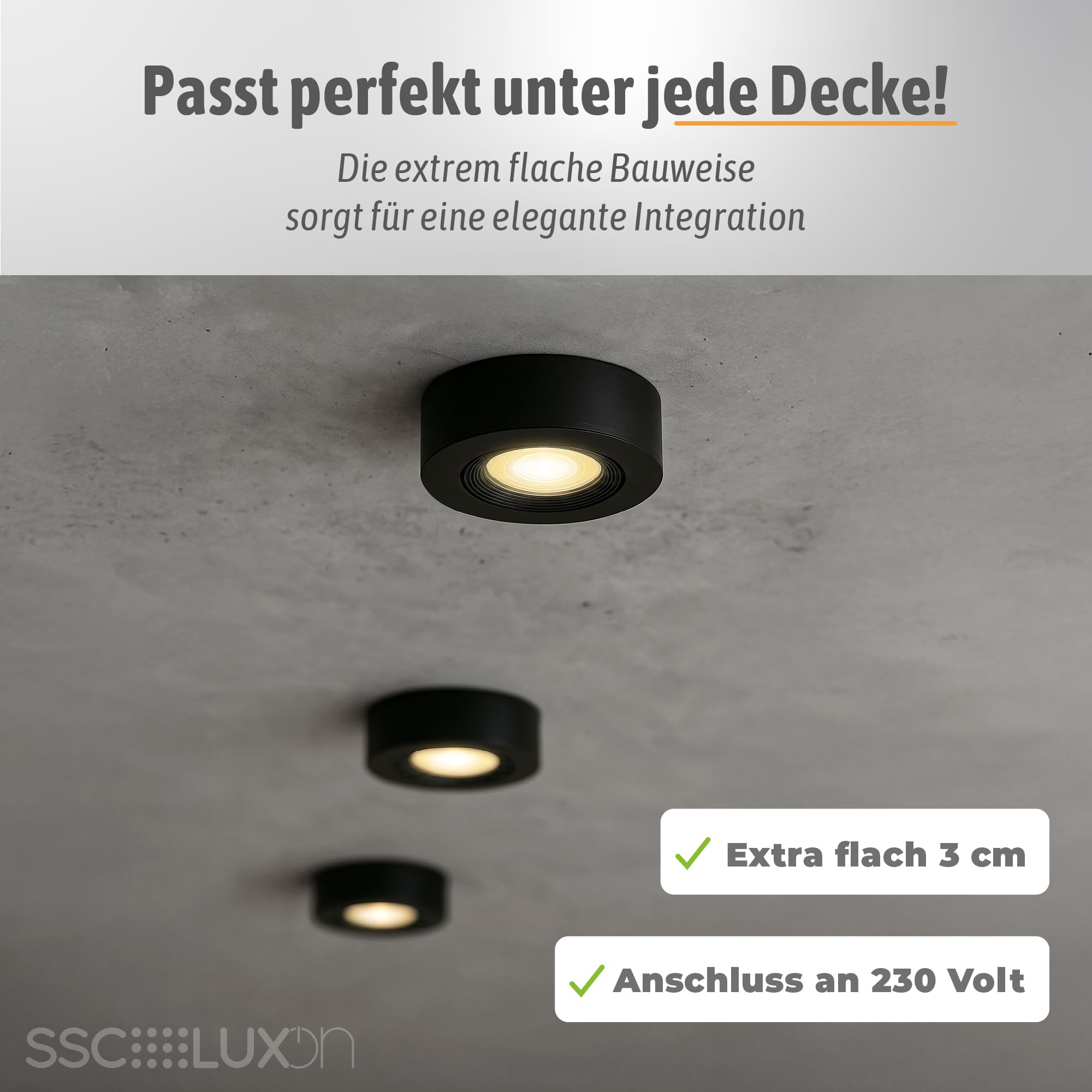 SSC-LUXon VIONA - Set di 10 faretti a LED da incasso, piatti, orientabili, colore nero, bianco caldo, bianco neutro, luce diurna