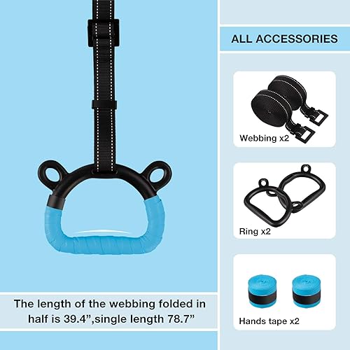 Miniatura 16 de EXQ Home Anillos de gimnasia para niños, anillos de dominadas para ejercicio de chlidren, anillo de gimnasio interior, anillos de gimnasia