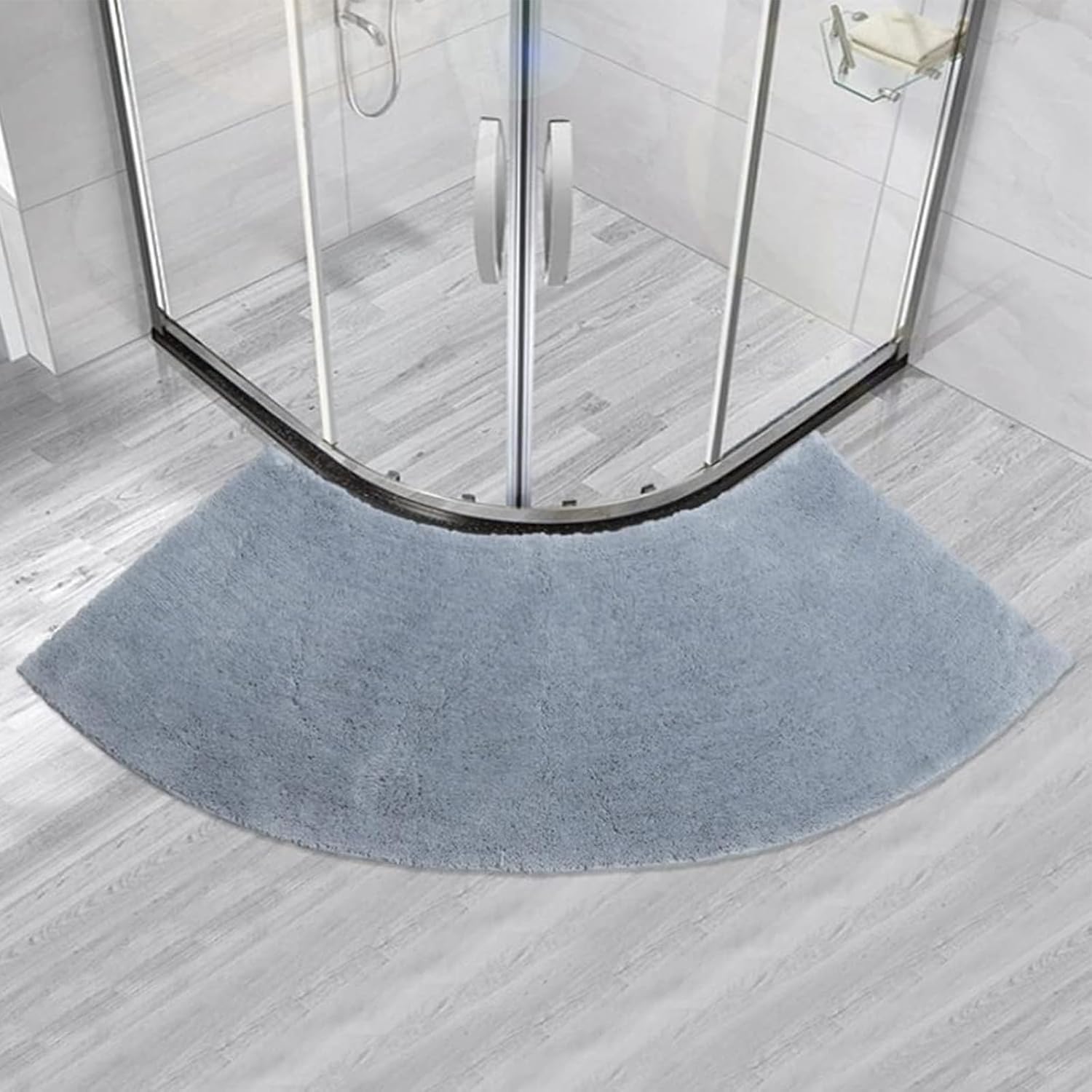 Curved Bathroom Rug for Circular Shower, 45 X 100 cm Non-Slip Microfiber Soft Suction Fan Shower Mat Washable Bathroom Carpet Corner Bathtub Floor Carpet (Gray), Grey