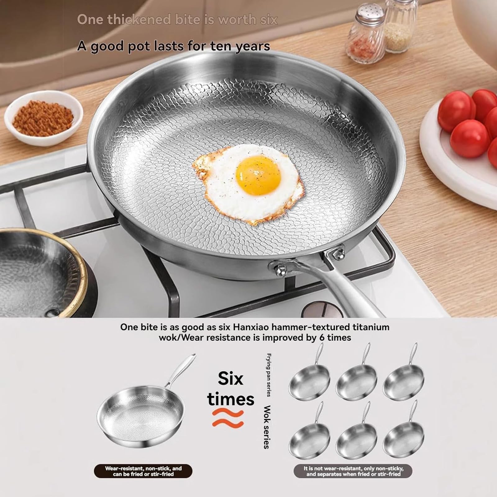Tipanexi Titanium Pan PRO con Coperchio, Padella Antiaderente in Titanio per Cucinare, Padella Antiaderente Resistente ai Graffi, per Tutti i Piani Cottura (con Coperchio, 11,02 Pollici)