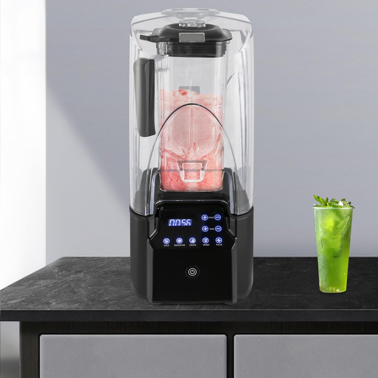 Batidora de vaso comercial de 2200 W, con recipiente de cristal, batidora de alto rendimiento para bebidas congeladas, batidos, batidos y picar hielo, color negro