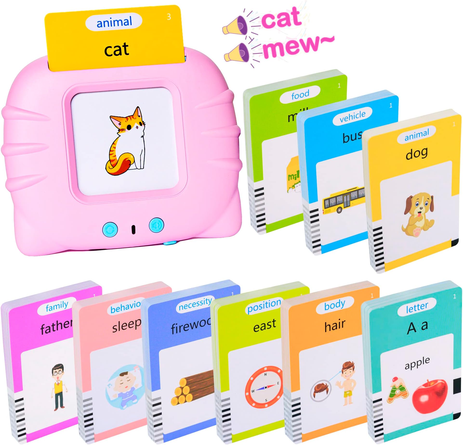 Talking Flash Cards Early Educational Toys for 2 3 4 5 6 Year Old Baby Boys Girls, Preschool Learning Reading Machine with 224/510 Words, Montessori Interactive Gift for Kids Toddlers… (510-Pink)