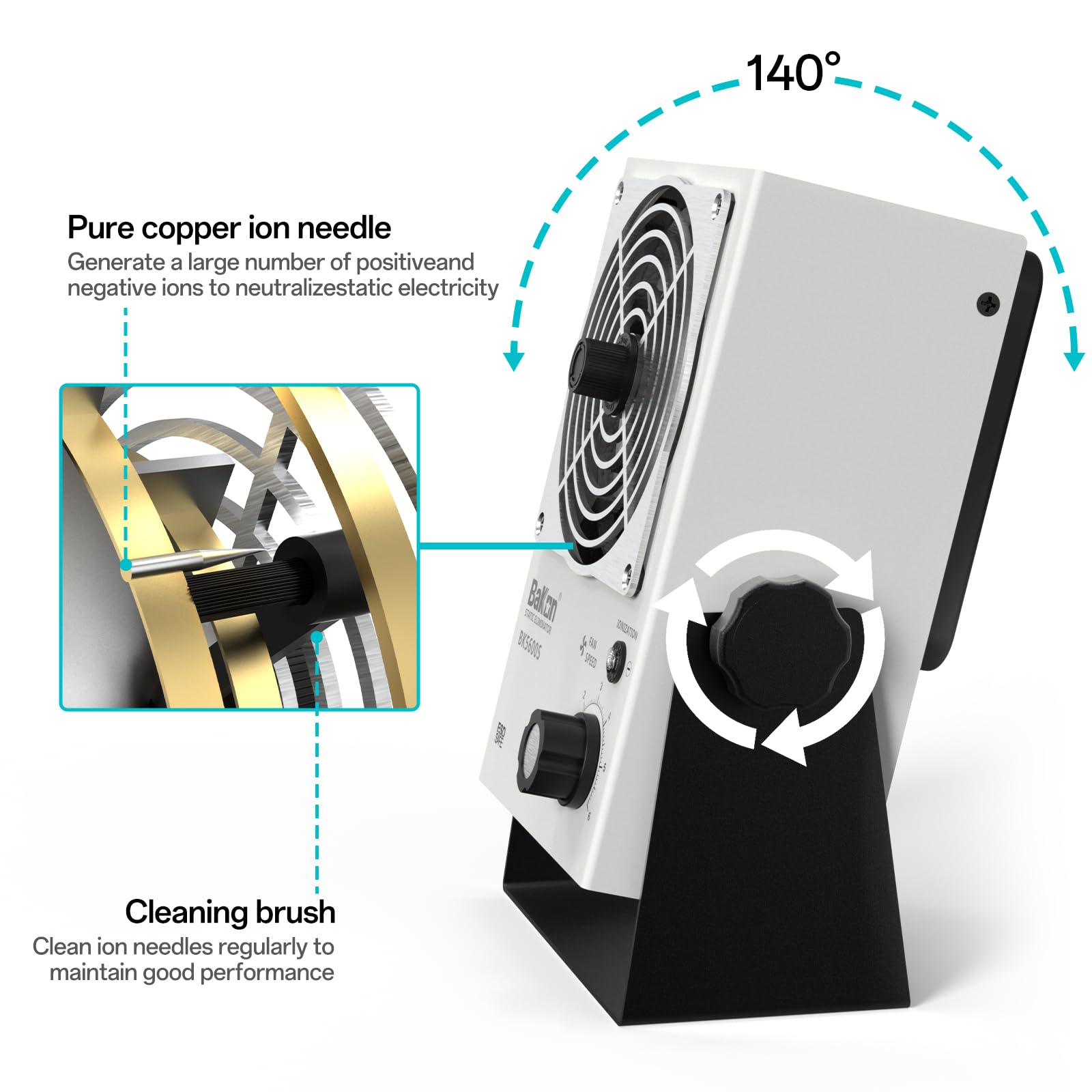 BK5600S Ventilador de iones antiestático, ventilador eléctrico de iones, eliminador estático, mantenimiento de fabricación electrónica, laboratorio de investigación científica, embalaje de chips para