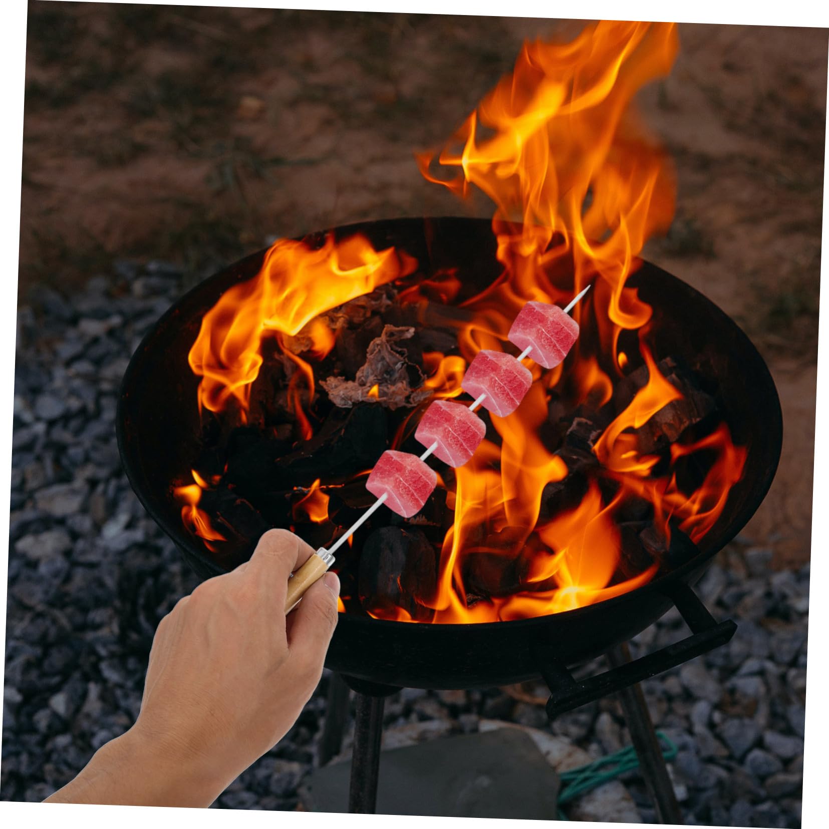 50pezzi Bastoncini in Acciaio Inossidabile Per Grigliate Spiedini Lunghi Per Barbecue All Aperto e Cottura Sul Fuoco Da Campo Manico in Legno Antiscivolo Da Spiedini Riutilizzabili