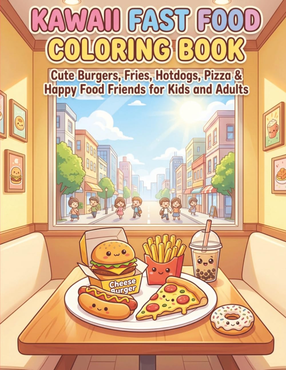 Kawaii Fast Food Coloring Book: Cute Burgers, Fries, Hotdogs, Pizza & Happy Food Friends for Kids and Adults