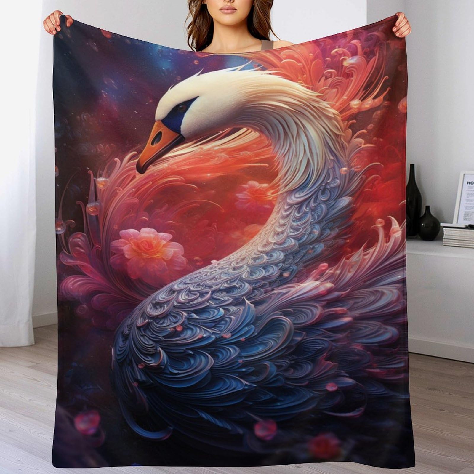 Couverture flanelle cygne grand plaid canapé chaud 150x200cm