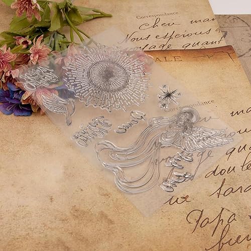 Miniatura 4 de Arbuya Sellos transparentes de ángel de Navidad para hacer tarjetas de Navidad o diarios, sellos de silicona transparente para álbumes de recortes,