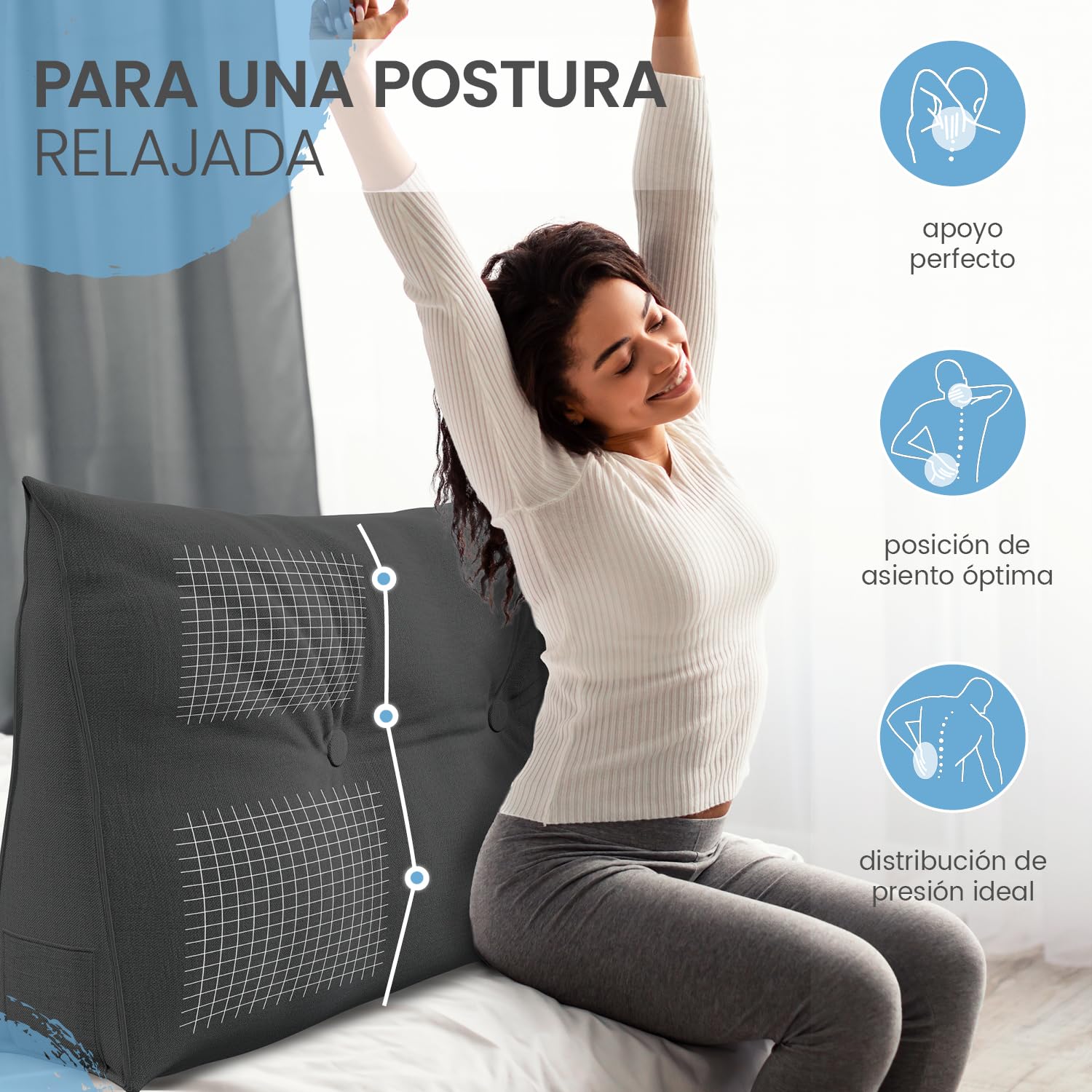 ELONEO Cojín de Respaldo 70 cm de Ancho, cojín en Esquina Apto para Cama y sofá