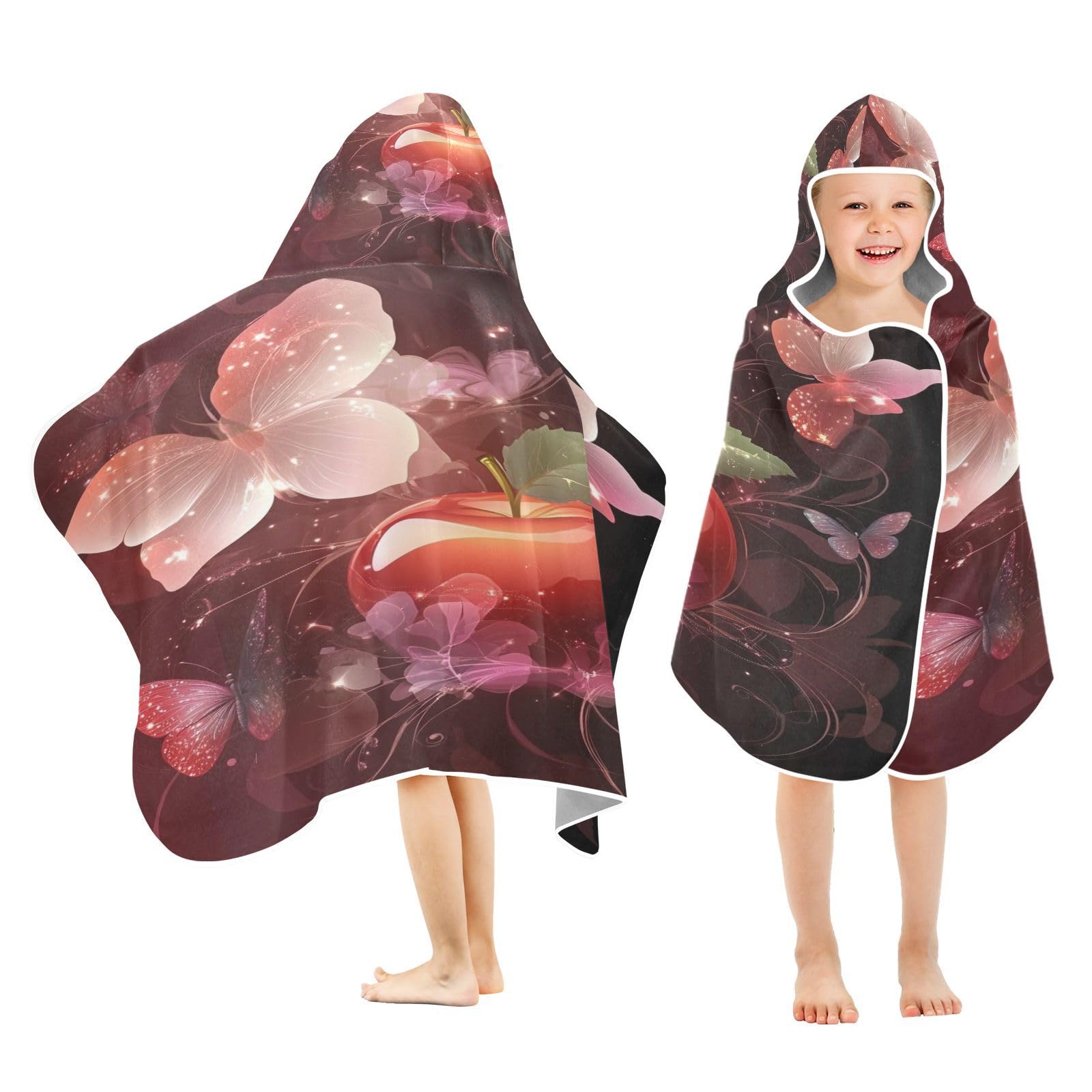 Kigai Flowers Apples Hooded Beach Towel for Kids Soft Absorbent Quick Dry Bath Towel with Hood Lightweight Toddler Shower Pool Bath Wrap for Boys Girls