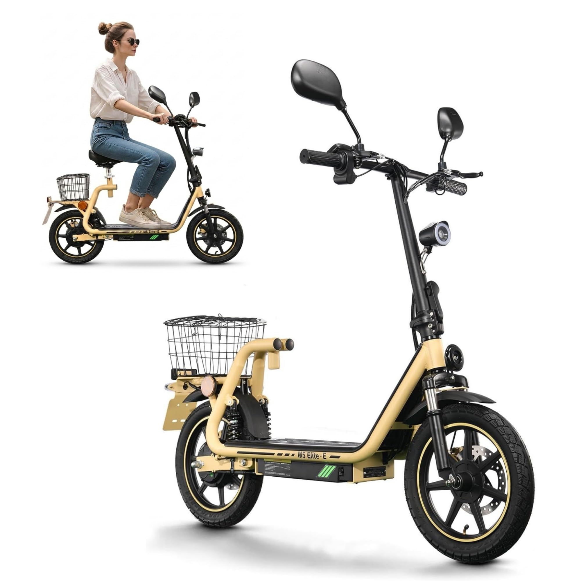 M5ELITE-E Monopattino Elettrico Pieghevole, 48V 13 Ah, 30Km di Autonomia | Limite Velocità Sbloccabile,Display,Pneumatici 14",Sedile, Bauletto,Specchietti Retrovisori,Doppia Sospensione&Freno Disco