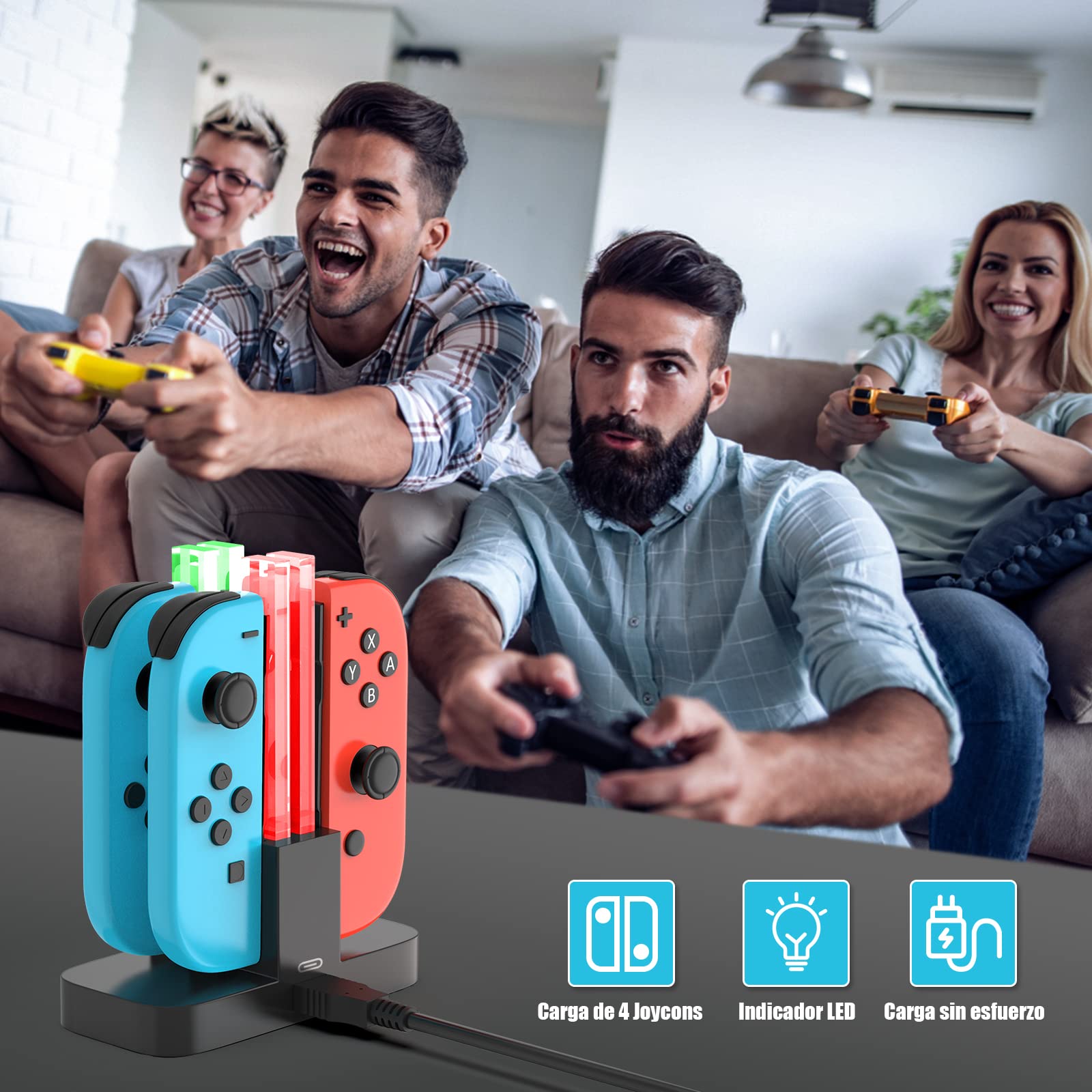 Base de Carga para Switch,[4 en 1] Diyife Cargador para Nintendo Switch Joy,Cargador del Controlador, Estación de Carga de Controlador con Puerto USB-C, Indicador LED