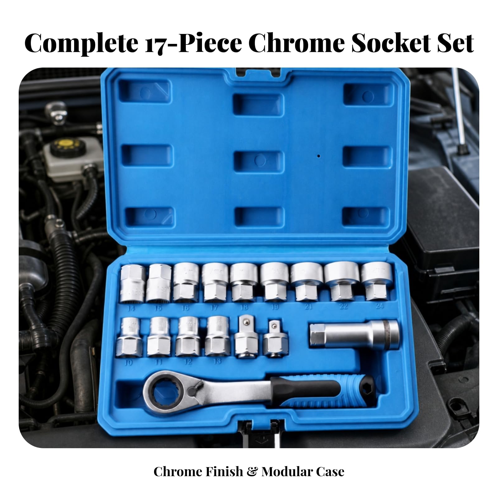 17 Pezzi Chiavi a Immediato Custodia Rigida Antiurto, Set di Bussole con Inserti, Completo, per Manutenzione Meccanica, Officina, Meccanici,