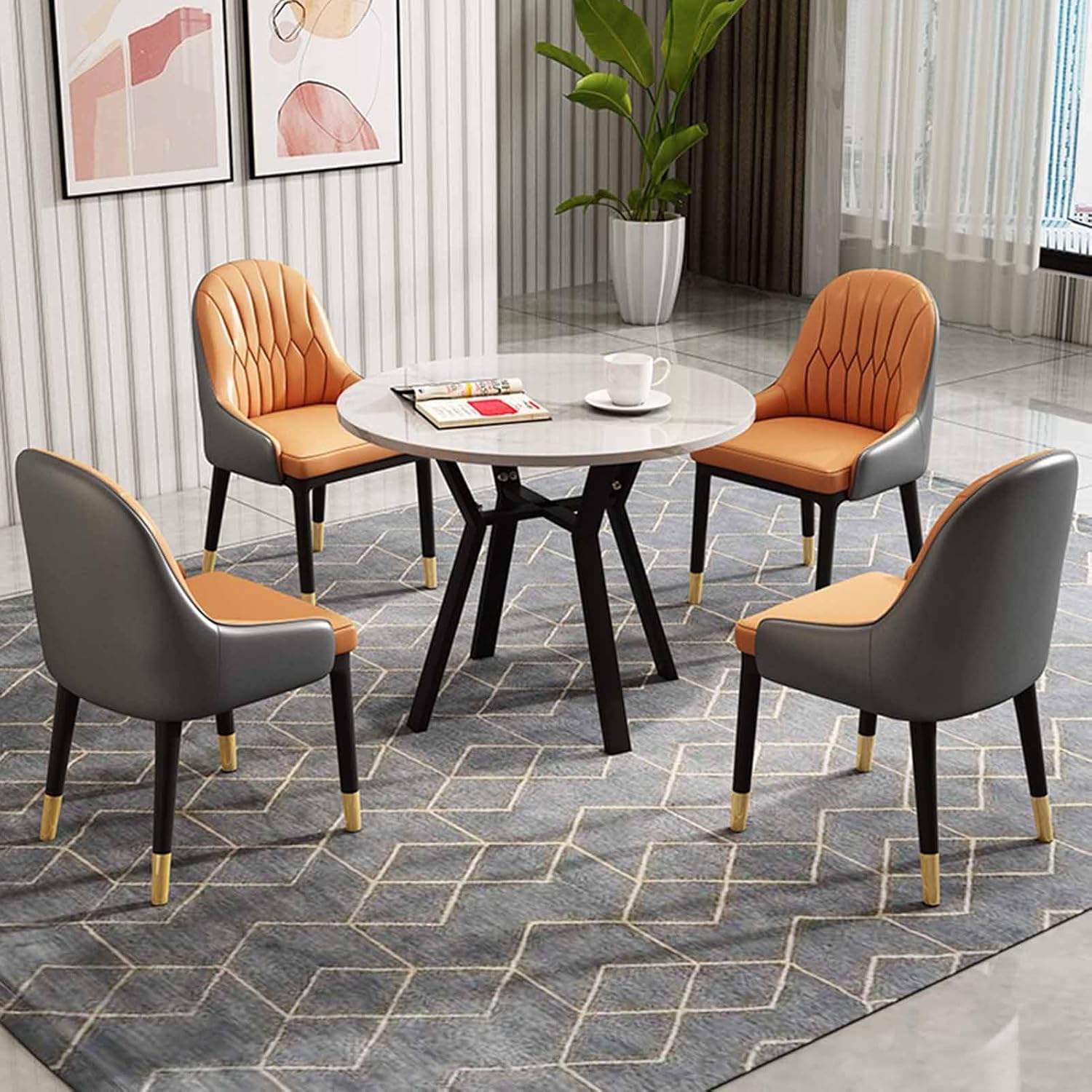Reception Negotiation Table, Office Table and Chair Set, Business Coffee Table Leisure Table and Chair Set, Dining Table 1 Table 4 Chairs, for Dining Room,Kitchen(Orange)