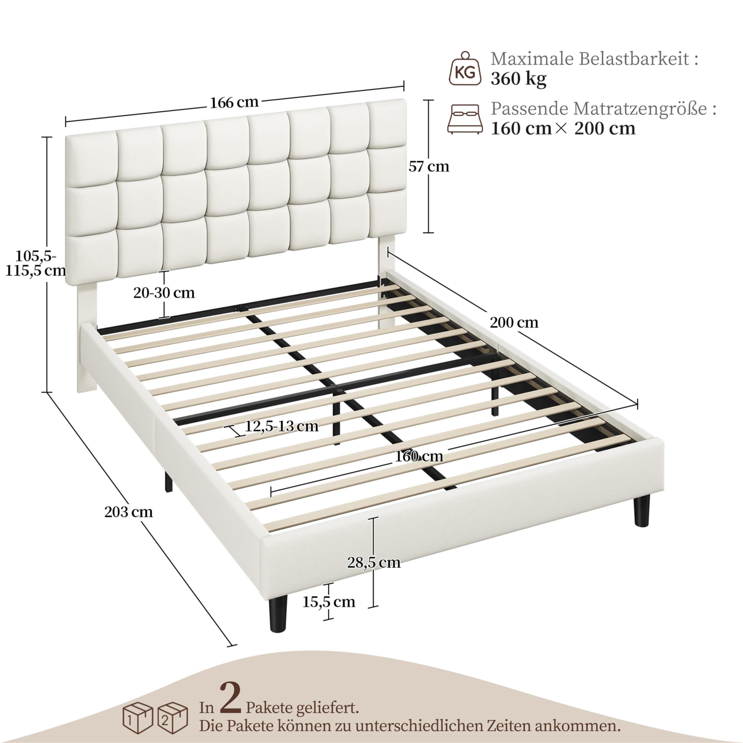 Yaheetech Polsterbett 160 x 200 cm Höhenverstellbares Doppelbett – Bild 2