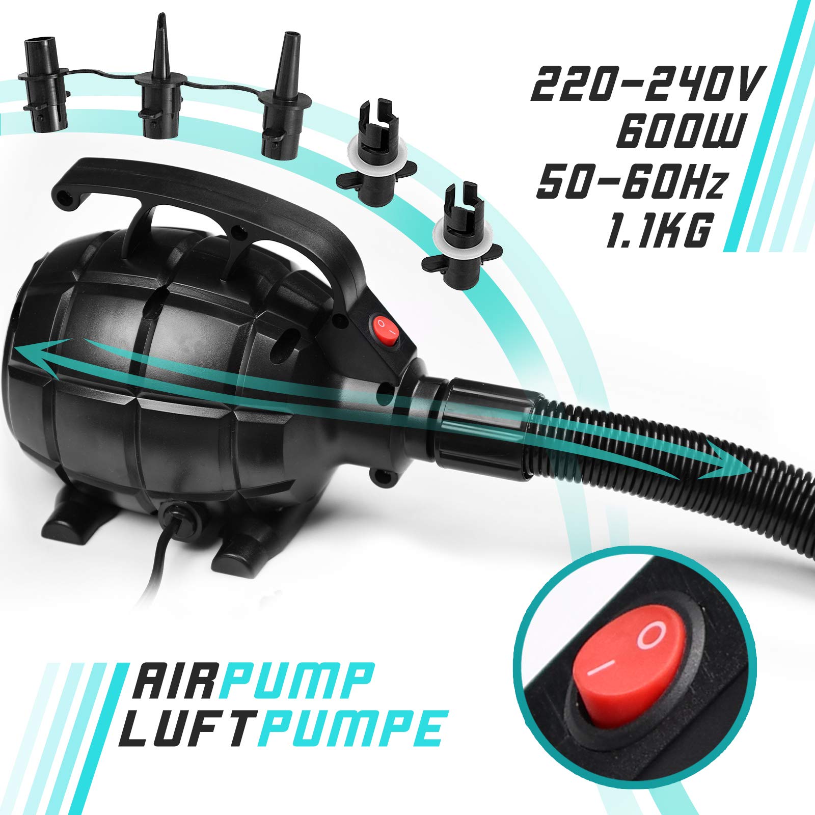Physionics® Air Matte Track - 3/4/5/6/7/8 m, aufblasbar, mit elektrischer Luftpumpe, Farbwahl - Turnmatte, Gymnastikmatte, Tumbling Matte, Trainingsmatte, Fitnessmatt, Yogamatte