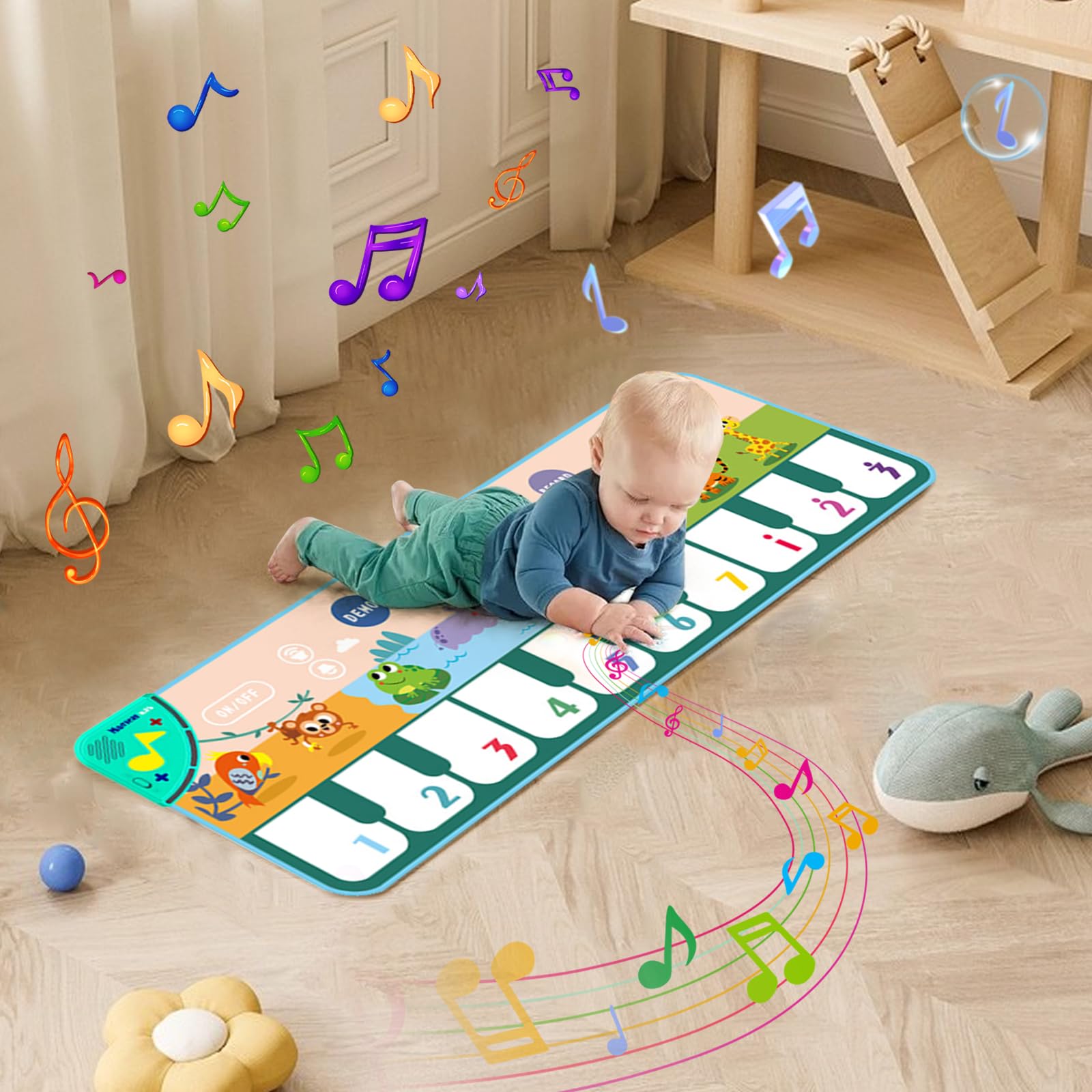 YESLUSY Musikmatte für Kinder mit 8 Tieren, Baby Spielzeug ab 1 Jahr Tanzmatte Klaviermatte, kinderspielzeug ab 1 2 3 4 Jahr Mädchen, Geschenk Mädchen Junge Weihnachts Geburtstag