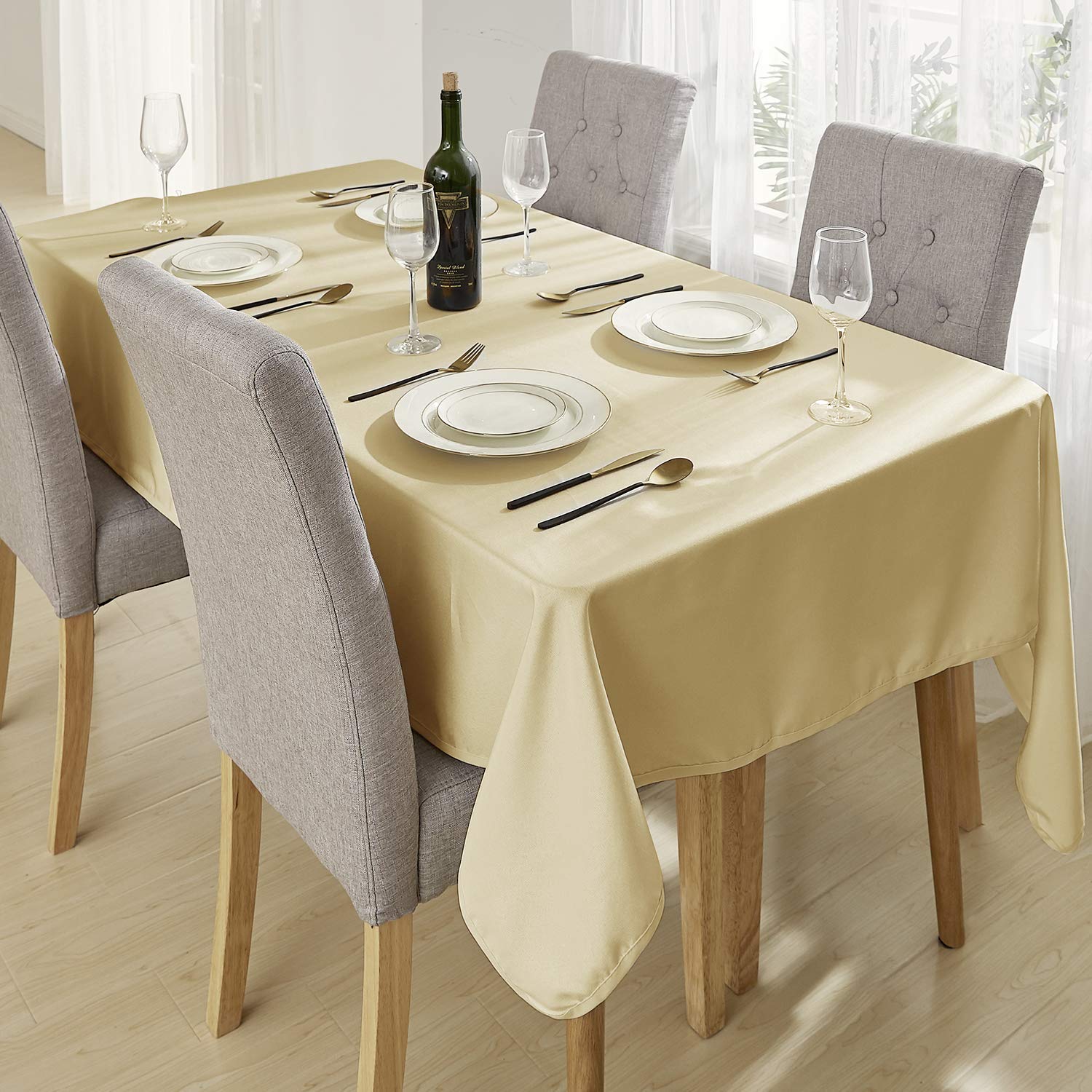 Deconovo Rectangular Tablecloth, Beige, 130 x 130 cm