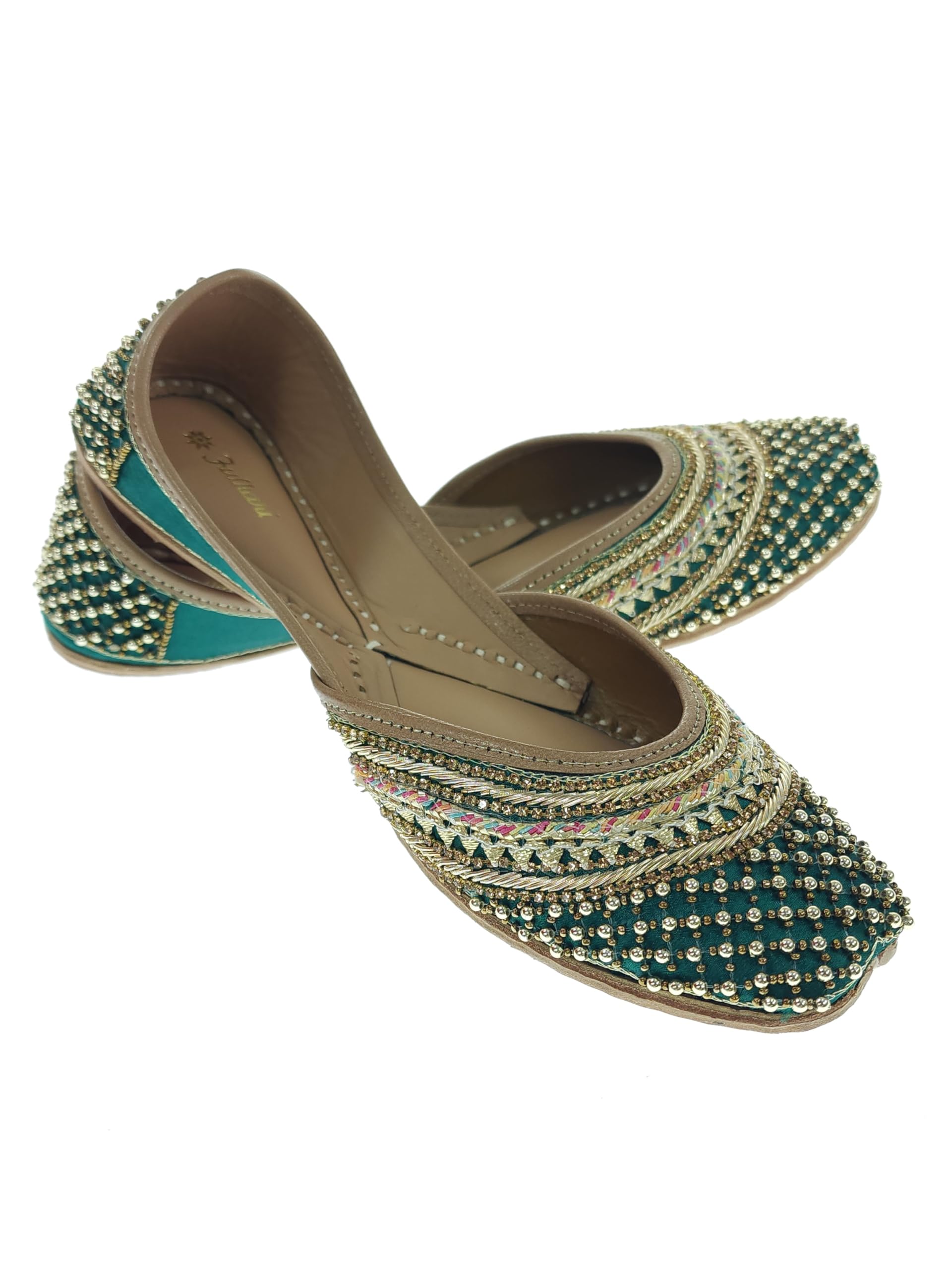 fulkari Women Blossom Genuine Soft Leather Embroidered Jutis | Bite and Pinch Free Jutti | Punjabi Formal Juttis | Girl's Wedding Flat Ladies Mojari | Formal Ethnic Juti |-picture-11