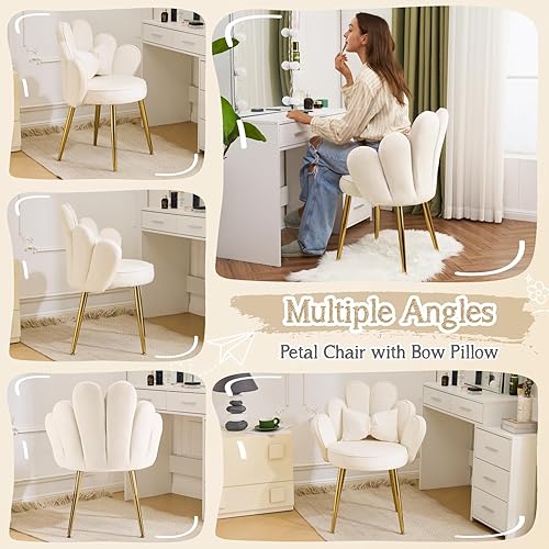 Miniatura 5 de VINGLI Petal - Silla de tocador de maquillaje con respaldo, silla de escritorio para niñas, cómoda sin ruedas, moderna silla de comedor, silla