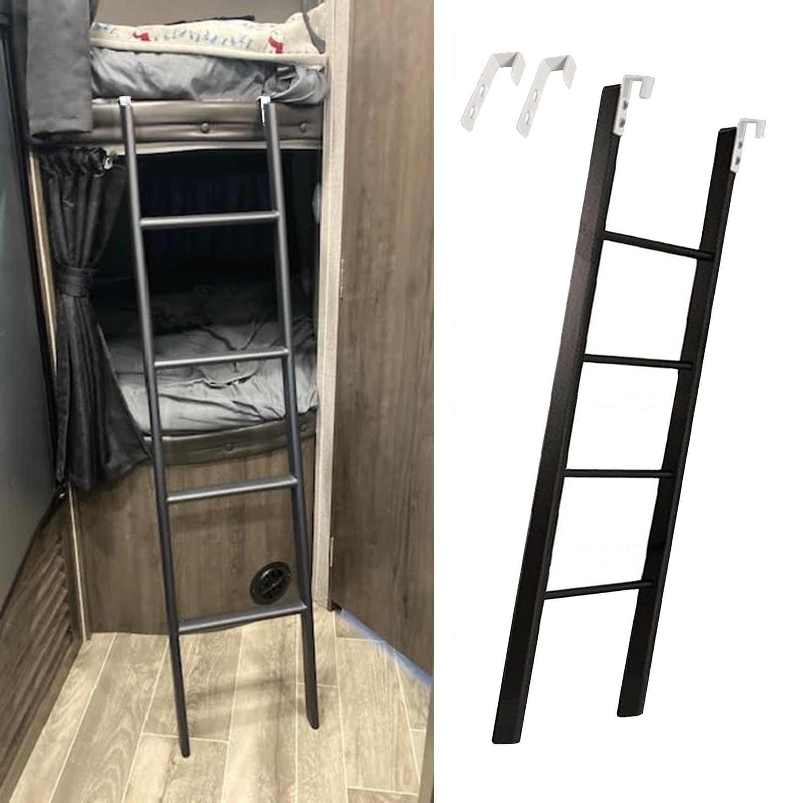 IEOWY Black Twin Bunk Bed Ladder/Metal Short Ladders, 45"/50"/55"/59"/63"/65"/69"/73" Kids Adult Step Climb Ladder Only, RV Bunk Ladder for Dorm Loft(116cm/45)