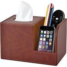 PU Leather Square Tissue Box Cover,Multifunctional Tissue Box Holder,Tissue Box with Storage,Tissue and Remote Control Holder,Tissue Box Decorative Desk Organizer for Home&Office,Brown