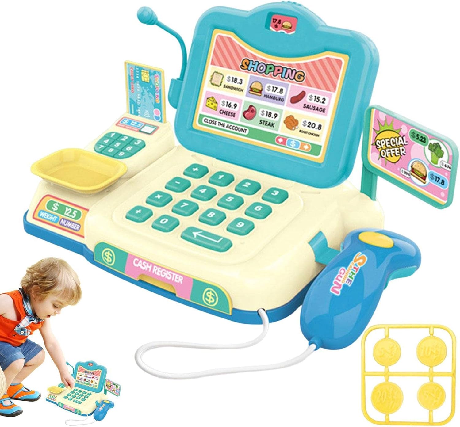 Amazon.co.jp 電子レジのおもちゃ,ごっこ遊び電卓キャッシュ レジスター おもちゃ スーパーマーケット ロールプレイセット