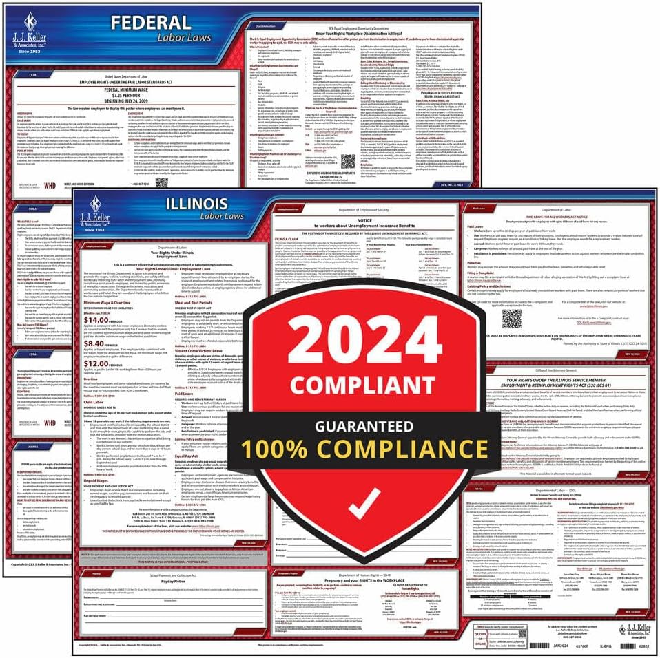 Amazon.com : 2024 Illinois and Federal Labor Law Poster Set (English ...