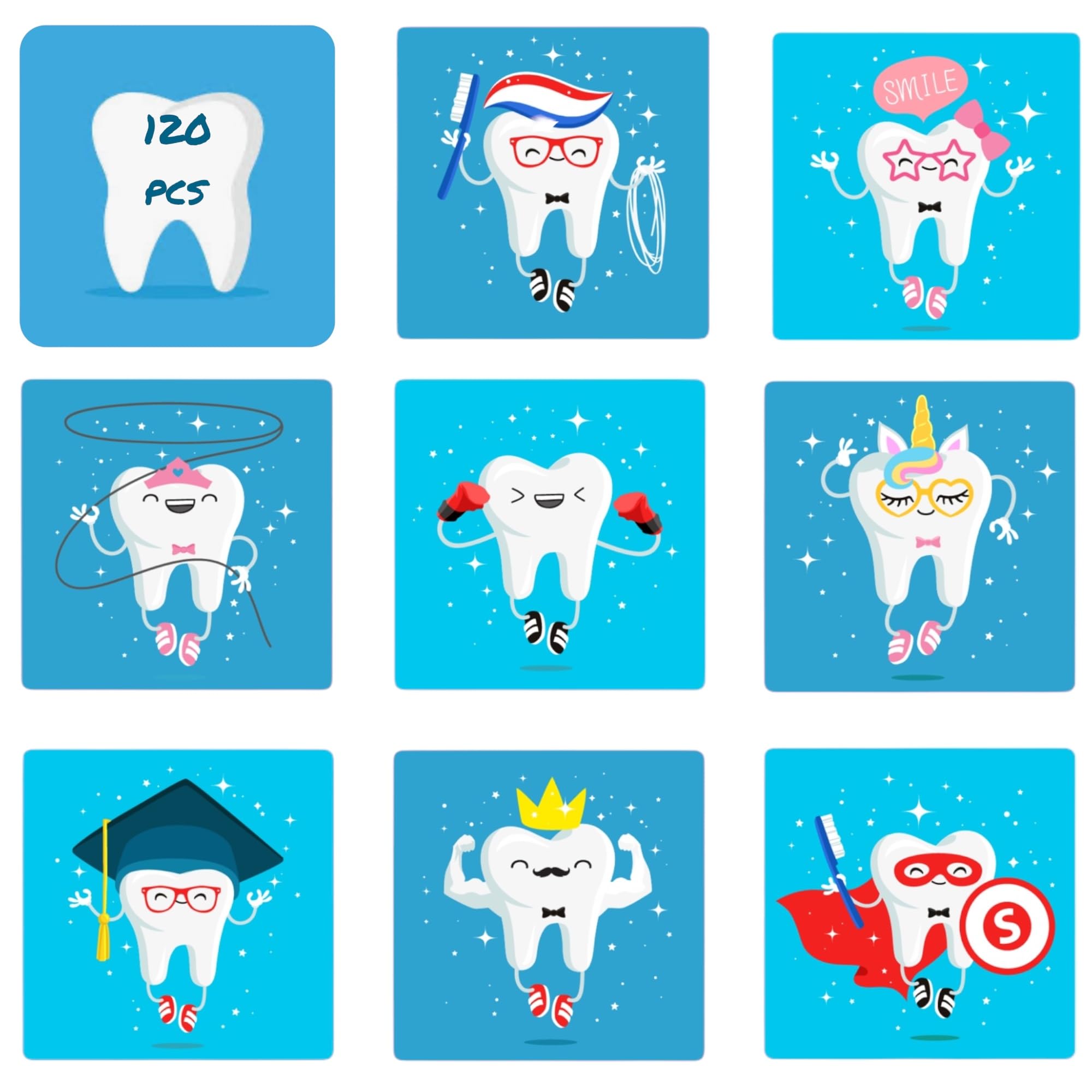 Joyful Artistry Dental Stickers - Tooth & Hygiene Stickers for Kids (120), Dentist & Lost Tooth Rewards