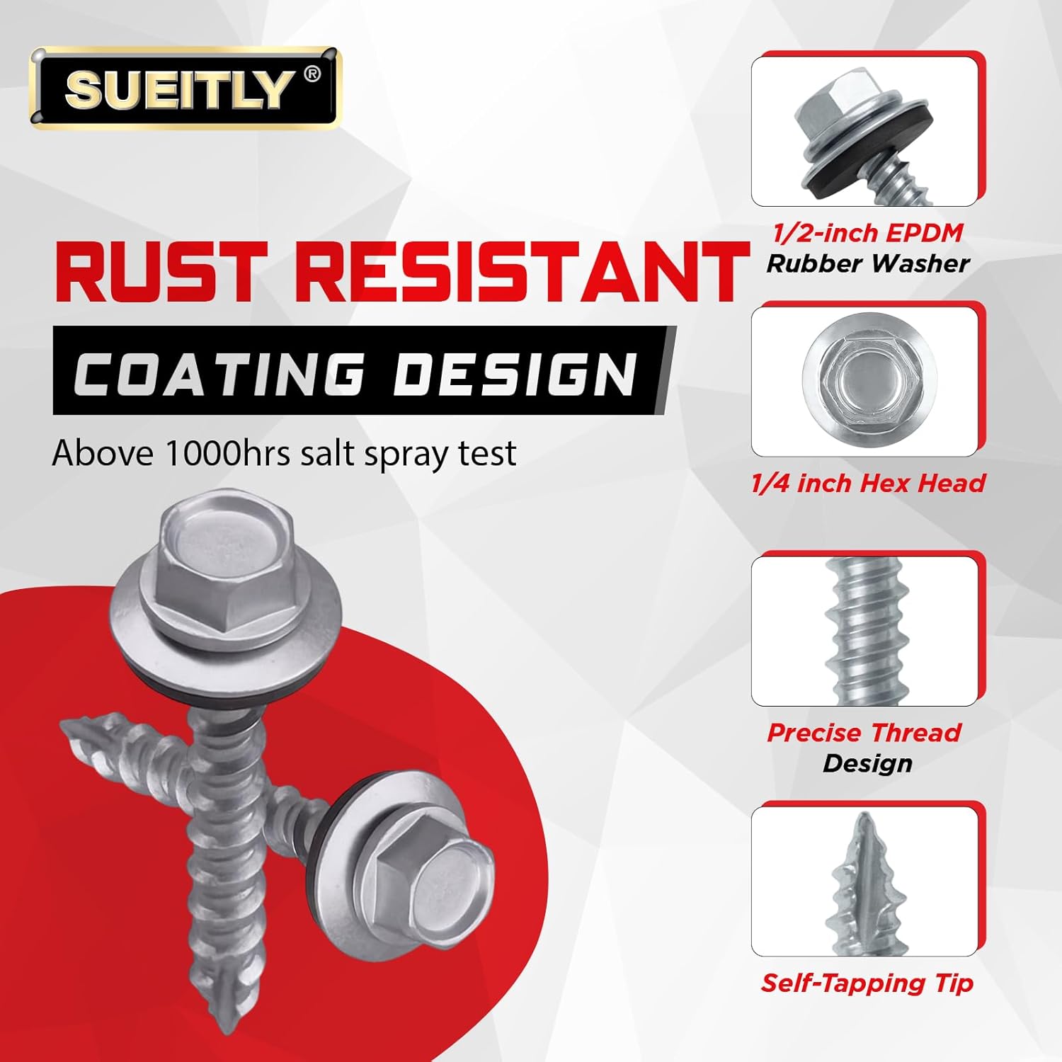 #10 x 1 Metal Roofing Screws with EPDM Washer, Hex Head Self Drilling Roof Screws, Zinc Plated, 350 Pack