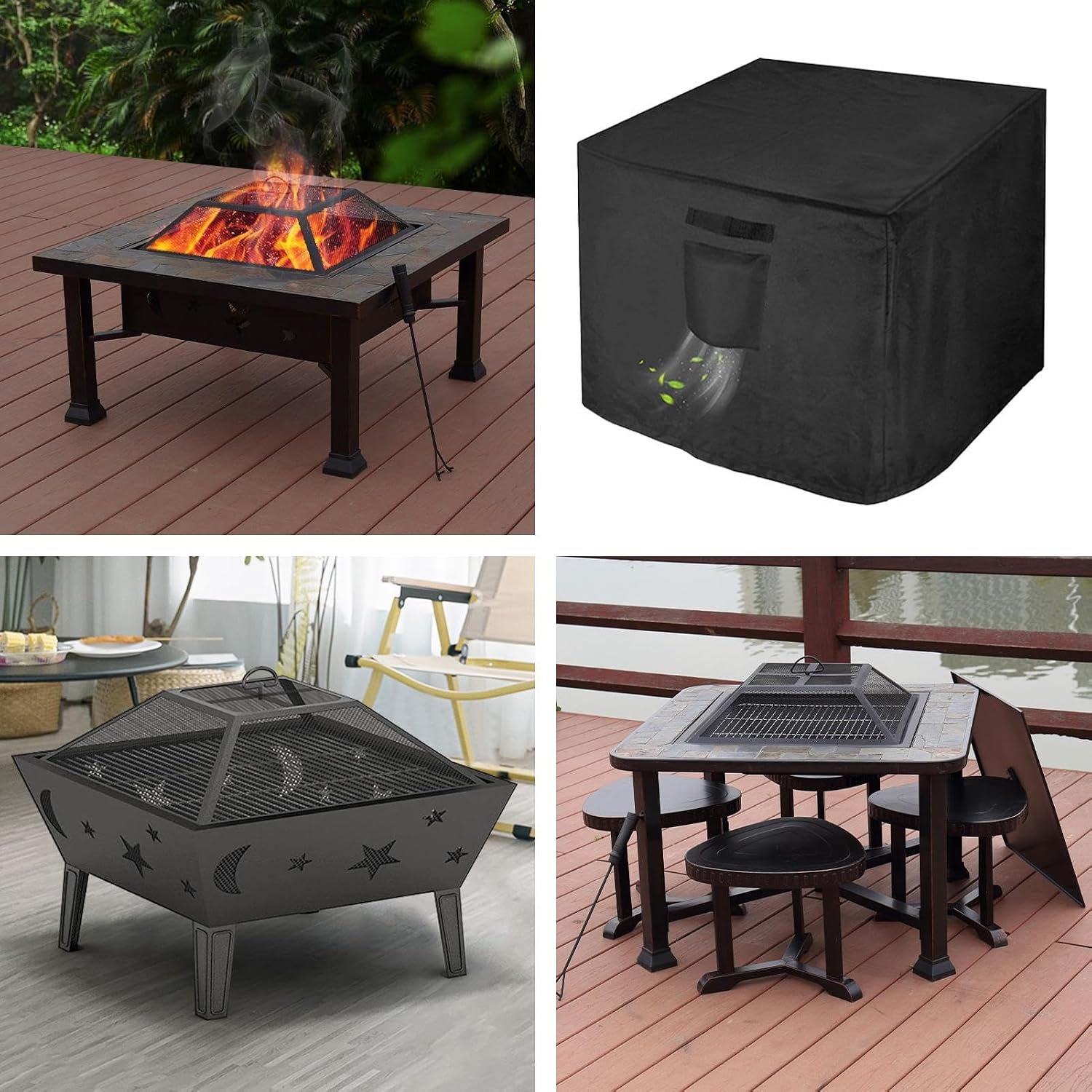 Firepit Cover,Waterproof Fire Pit Shelter - Portable Square Firepit Cover for Beach Garden Balcony Camping Deck RV Travel Tailgating Backyard