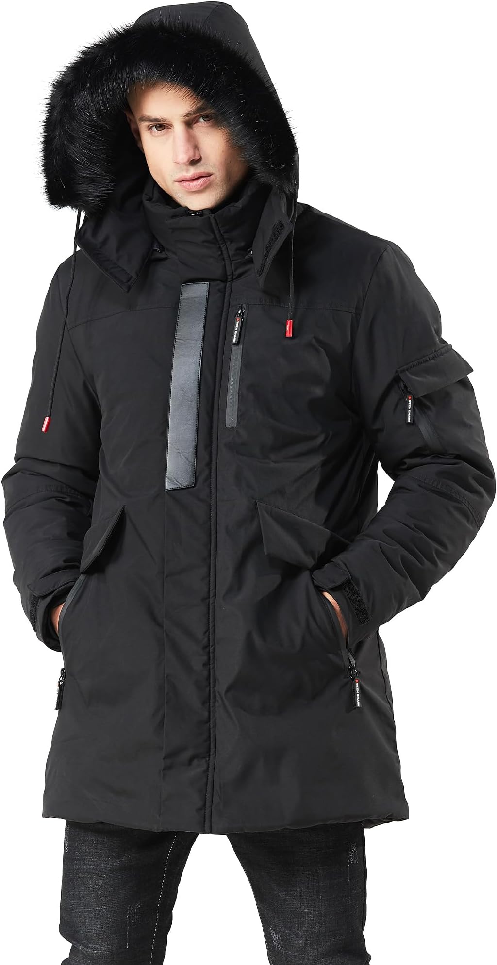 WEEN CHARM Men's Warm Parka Ski Jacket Water Resistant Puffer Jacket Long Winter Coat with Removable Faux Fur Hood