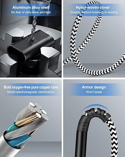 Miniatura 4 de Cable auxiliar para iPhone de 3.3 pies, certificado Apple MFi Lightning a audio auxiliar de 0.138 in, cable trenzado de nailon compatible con iPhone