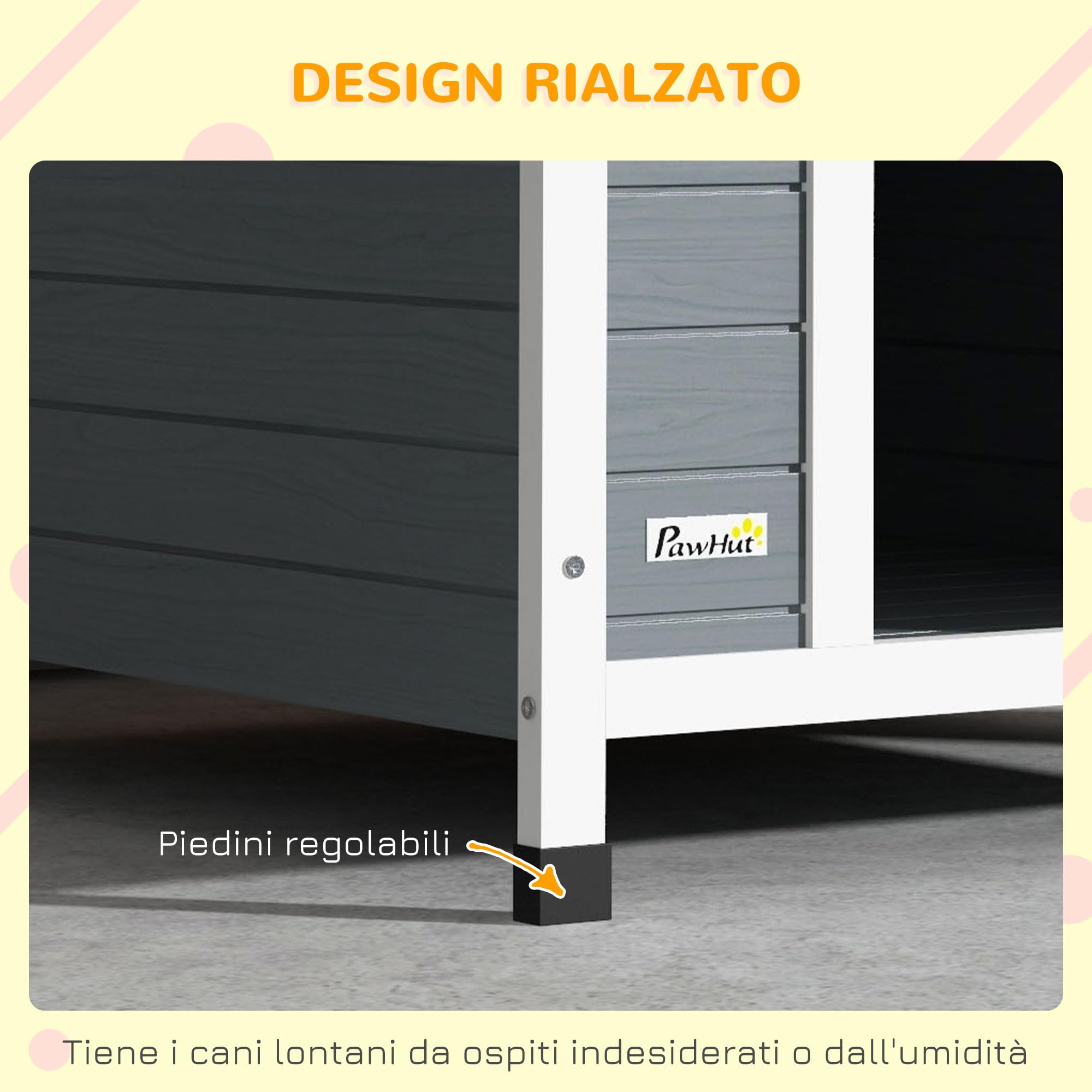 PawHut Cuccia per Cani da Esterno in Legno, Casetta, 84x99x87cm Grigio | Pavimento Estraibile, Tetto Spiovente, per Cani Grandi