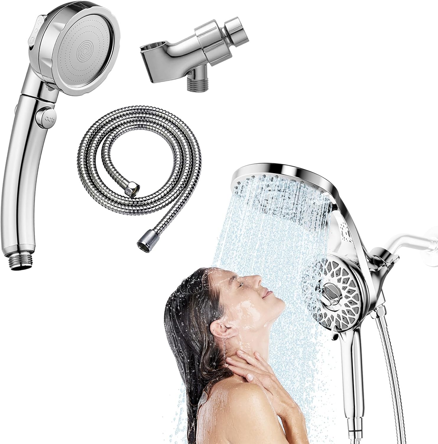 KAIYING High Pressure Handheld Shower Head with ON/OFF Pause Switch(Chrome) & KAIYING Magnetic Rain Shower Head with Handheld Spray Combo (Chrome)