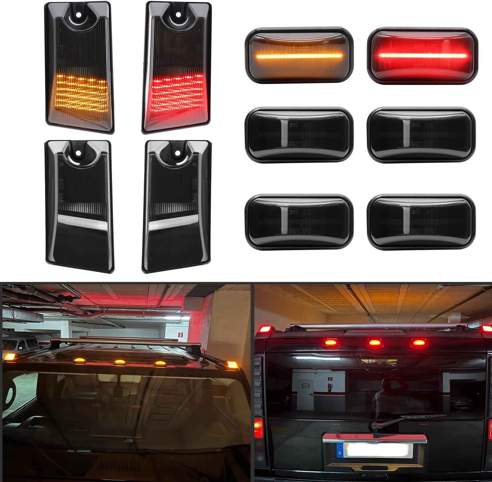 10 PCS Smoked Lens LED Cab Roof Light Kit Replacement for H2 2003-2009, H2 SUT 2005-2009 Top Clearance Marker Lights Amber & Red LED Front Rear OE Halogen Lamps Replacement