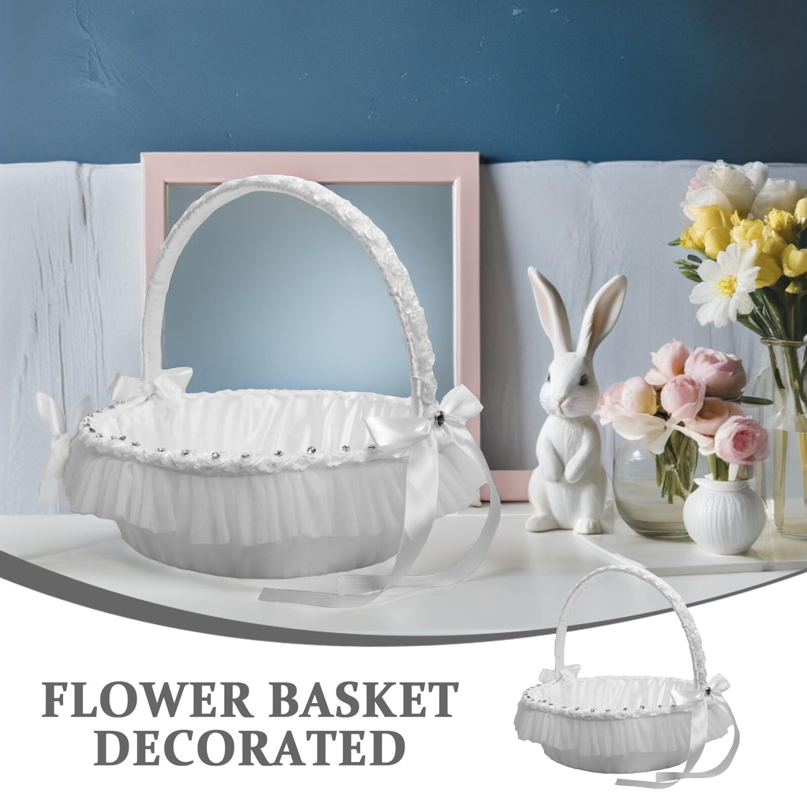 Alipis Hochzeitsblumenkorb Brautkorb Funkelnden Polyester mit Spitze aus Eleganter Strasssteinen in Leichter und Wiederverwendbarer Weiß für Party und Bankett