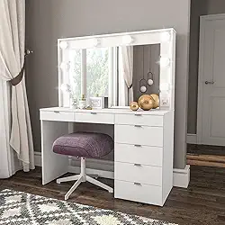 Penteadeira Camarim com Espelho 7 Gavetas Diamante Espresso Móveis Branco