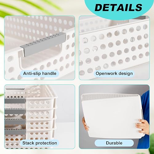 Miniatura 3 de Bandejas de papel para el aula, paquete de 4 bandejas de papel para el aula, cestas de almacenamiento de plástico con asas, colorida organización