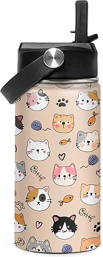 Miniatura 70 de SANDJEST Botella de agua para niños con tapa con pajilla, paquete de 2 botellas de agua aisladas de acero inoxidable de 12 onzas para niñas, taza de