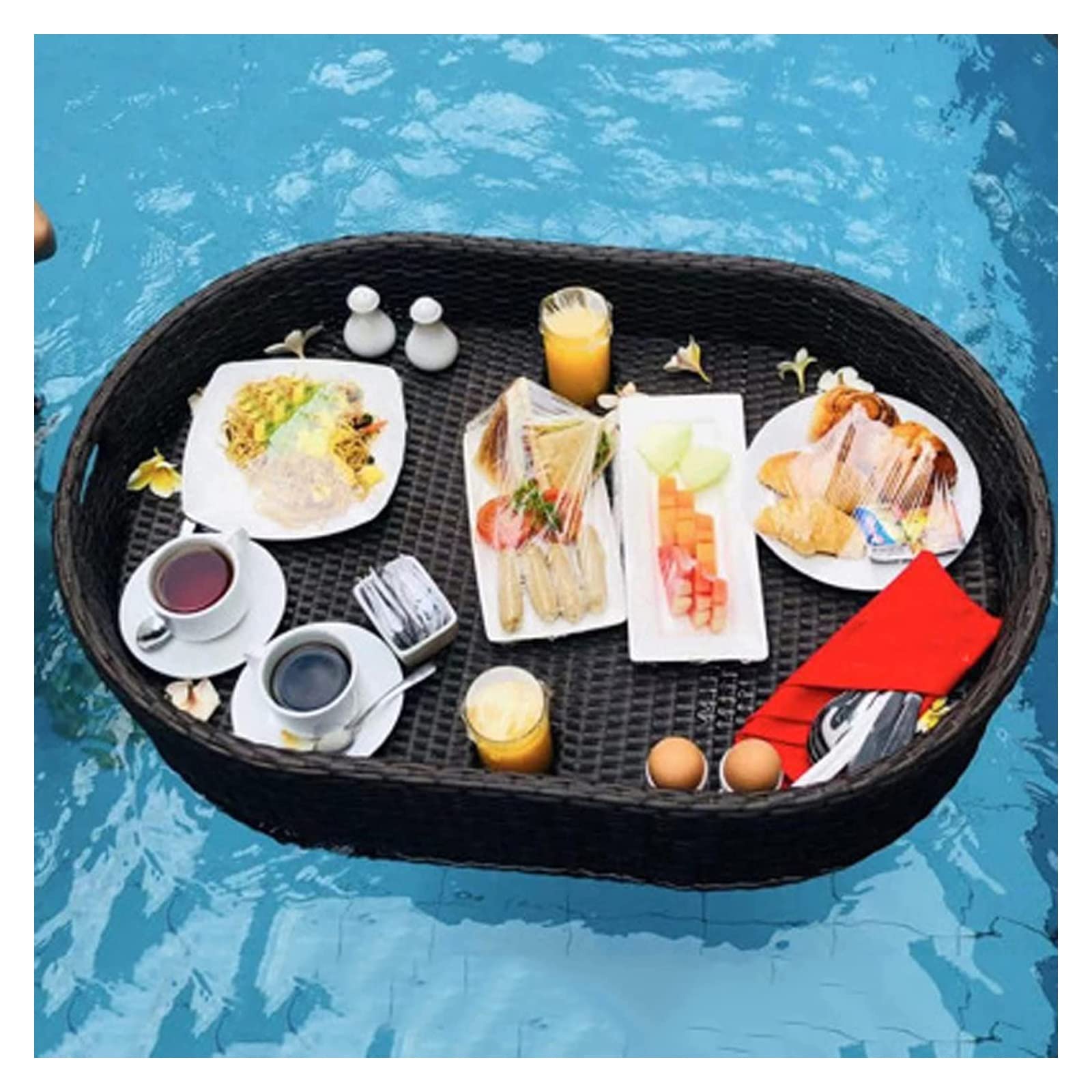 Plateau de Service Flottant de Luxe, Plateau de Piscine, Plateau de Petit-déjeuner Flottant en rotin Jaune, Plateaux de Service flottants ovales, Bar de Table, Plateaux de Service de Piscine