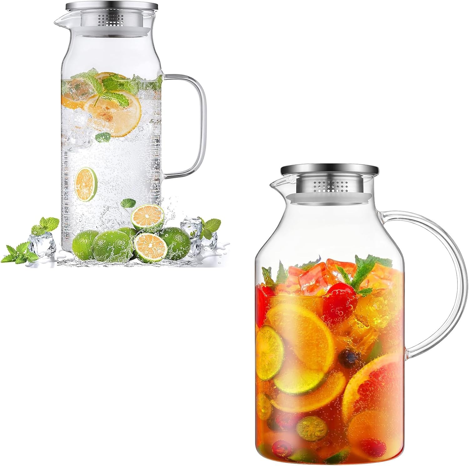 2 Liter 68 oz Glass Pitcher with Lid and Spout Bundle 3 Liter 101 oz Glass Pitcher with Lid and Spout