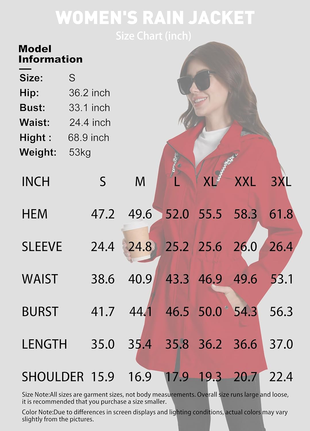 Rain Jacket Women Waterproof Long Lightweight Raincoat Hooded Windbreaker Outdoor Trench Coat S-3XL - Image 4
