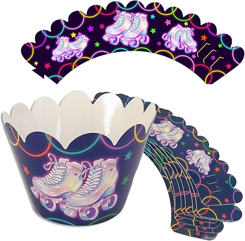 24 piezas de patines de ruedas para cupcakes Pick para 80s 90s Retro Hip Hop Patinaje Temático Decoraciones Niños Niñas Niños Feliz Cumpleaños