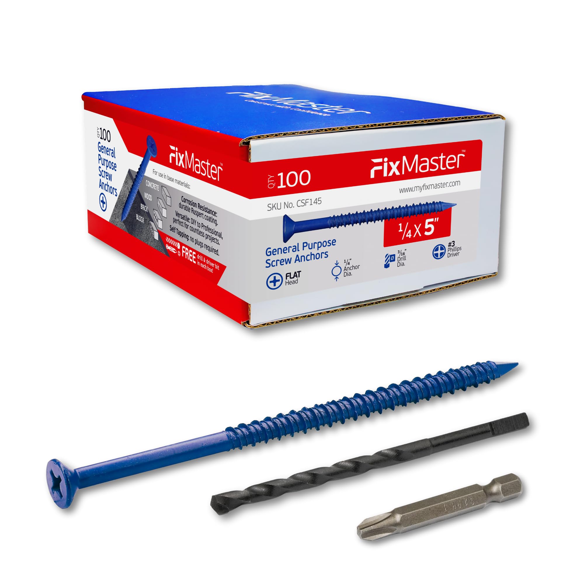 Concrete Screw Anchors - 100 Pack with Drill Bit & Screwdriver -8
